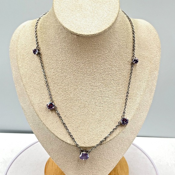Charming Charlie Jewelry - Vintage Charming Charlie Silver Tone Lavender CZ Station Necklace Retro Y2K Glam